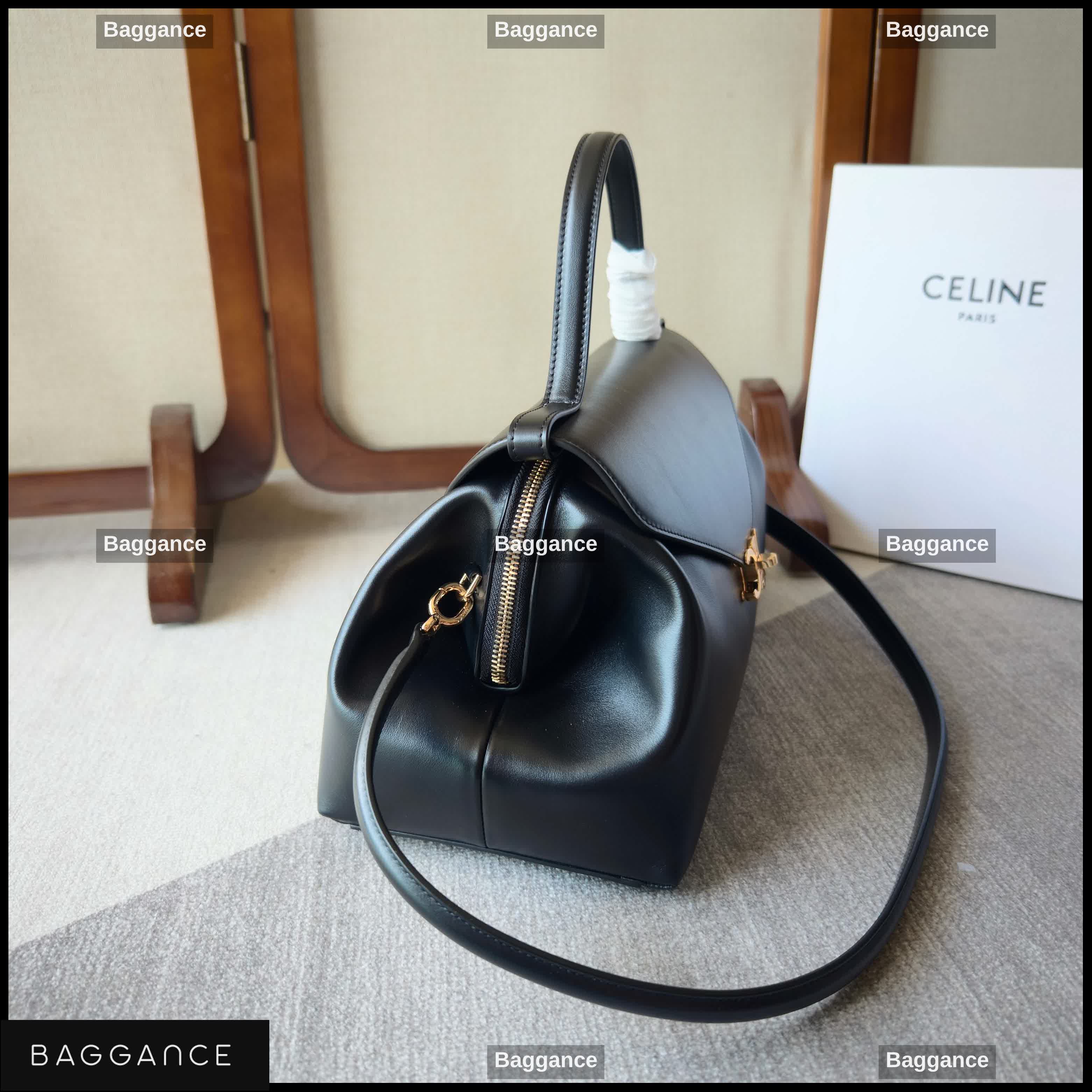 Celine Flair Bag in Black Calfskin Gold Triomphe Hardware